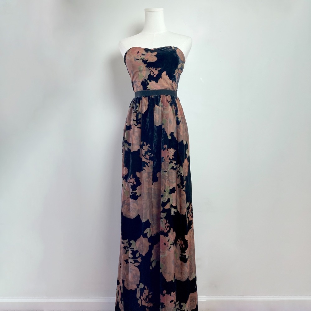 Erin Fetherston Velvet Burnout Gown Dress Sz 0 Floral Autumn Wedding Guest